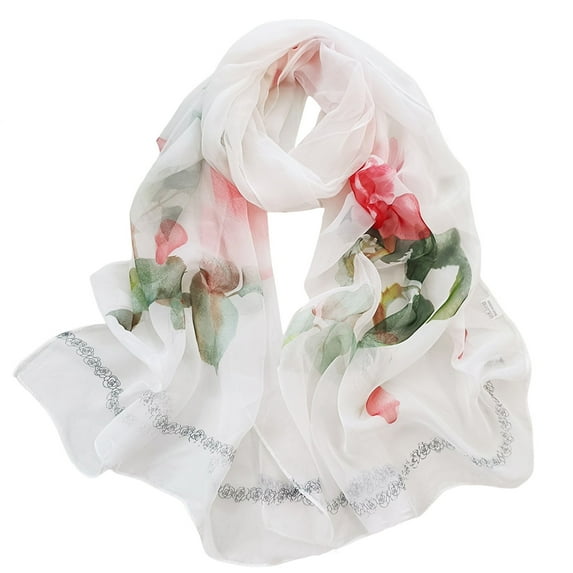 Polyester Scarf, Silk Scarves, FNGZ Women's Lightweight Print Floral Scarf Shawl Fashion Scarf Sun Protection Shawl Spring Wrap