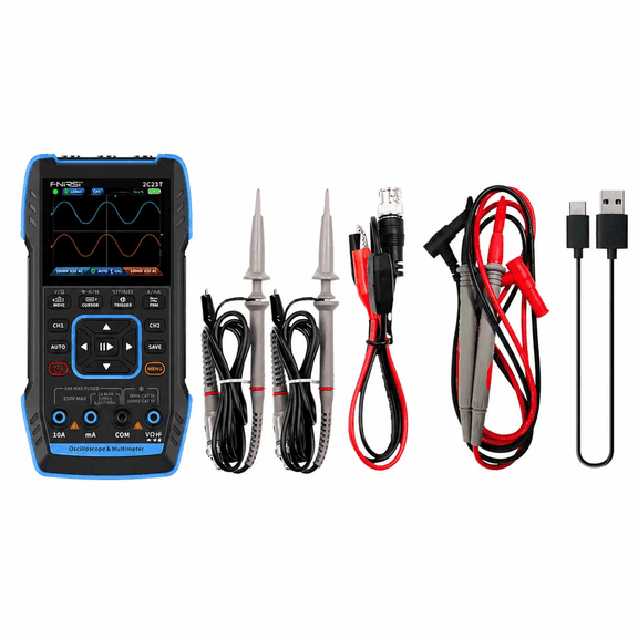 FNIRSI 2C23T 3-in-1 Digital Multimeter Oscilloscope Signal Generator, 10000 Counts True RMS Tester, Dual Channel 10MHz 50MS/s, 2MHz DDS Output, Rechargeable Handheld Electrical Test Tool