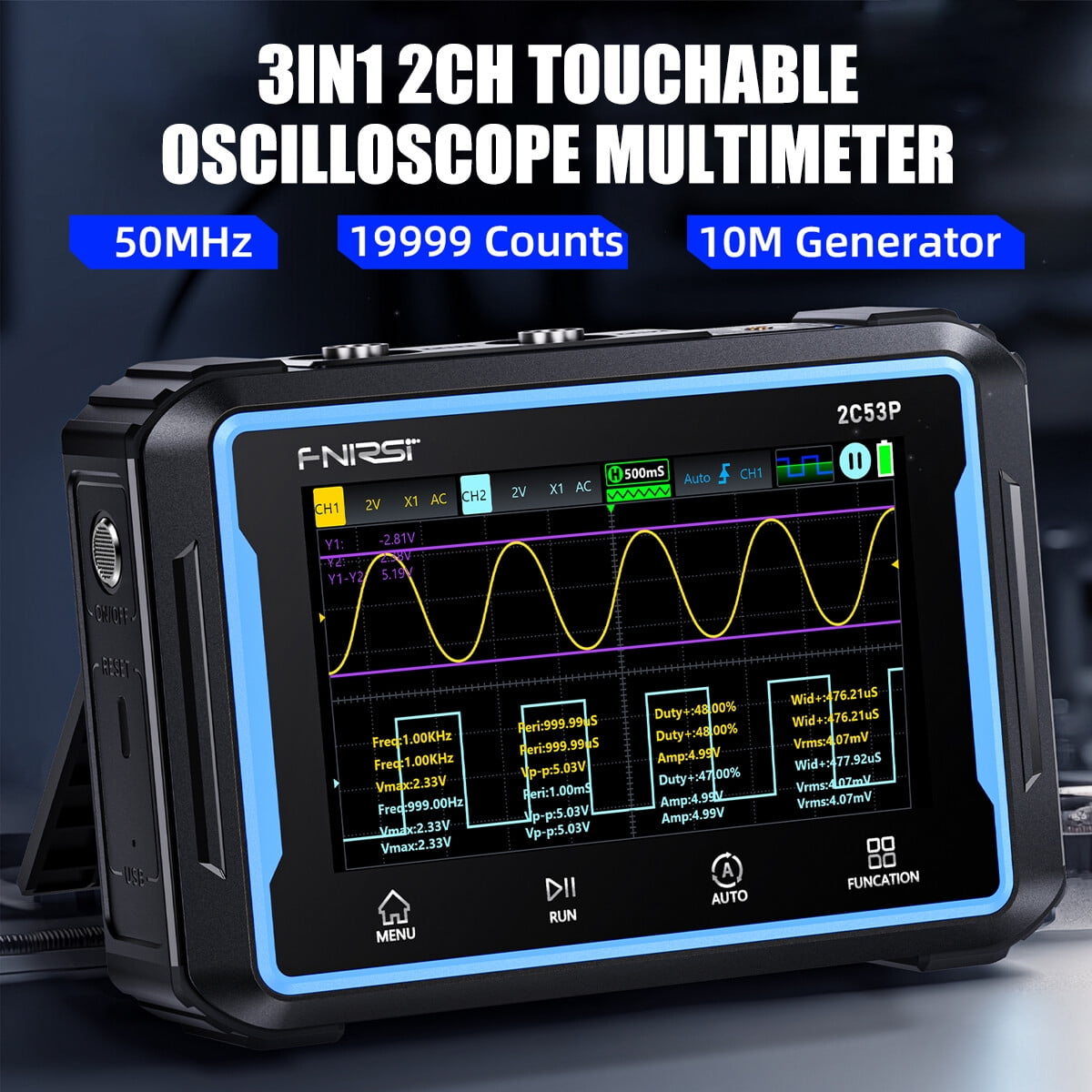 FNIRSI-2C53P 3-in-1 LCD 2 Channel Signal Generator Digital Storage Oscilloscope