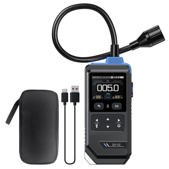 FNIRSI Combustible Gas Detector GD-02 Portable, 50000PPM, Flexible Probe, 1-Pack