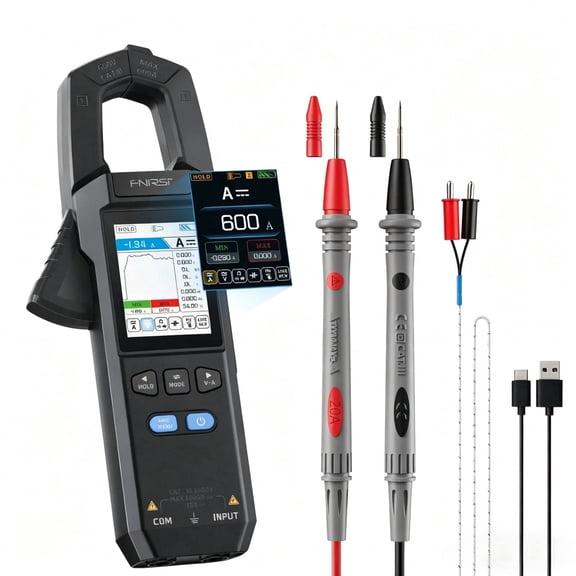 FNIRSI DMC-100 AC/DC Clamp Meter Digital Multimeter, 10000 Counts, True RMS, Power Calculation, NCV Detection, Waveform Display