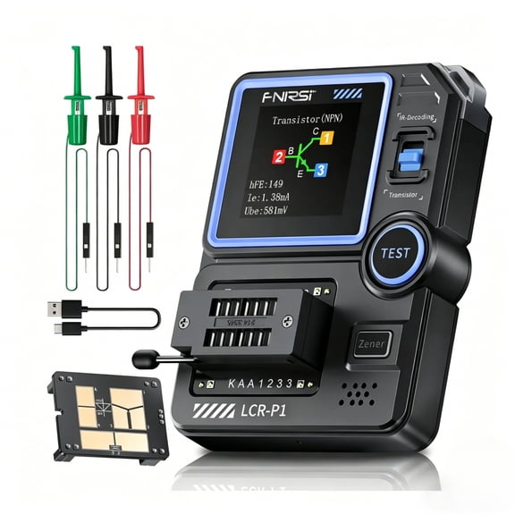 FNIRSI LCR-P1 Transistor Tester, Multifunctional LCR Meter with Anti-Burn Protection, Component Tester for Transistor, Diode, MOSFET, IR Decoding