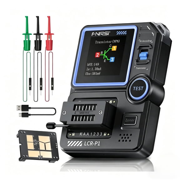 FNIRSI LCR-P1 Transistor Tester, Multifunctional LCR Meter with Anti-Burn Protection, Component Tester for Transistor, Diode, MOSFET, IR Decoding