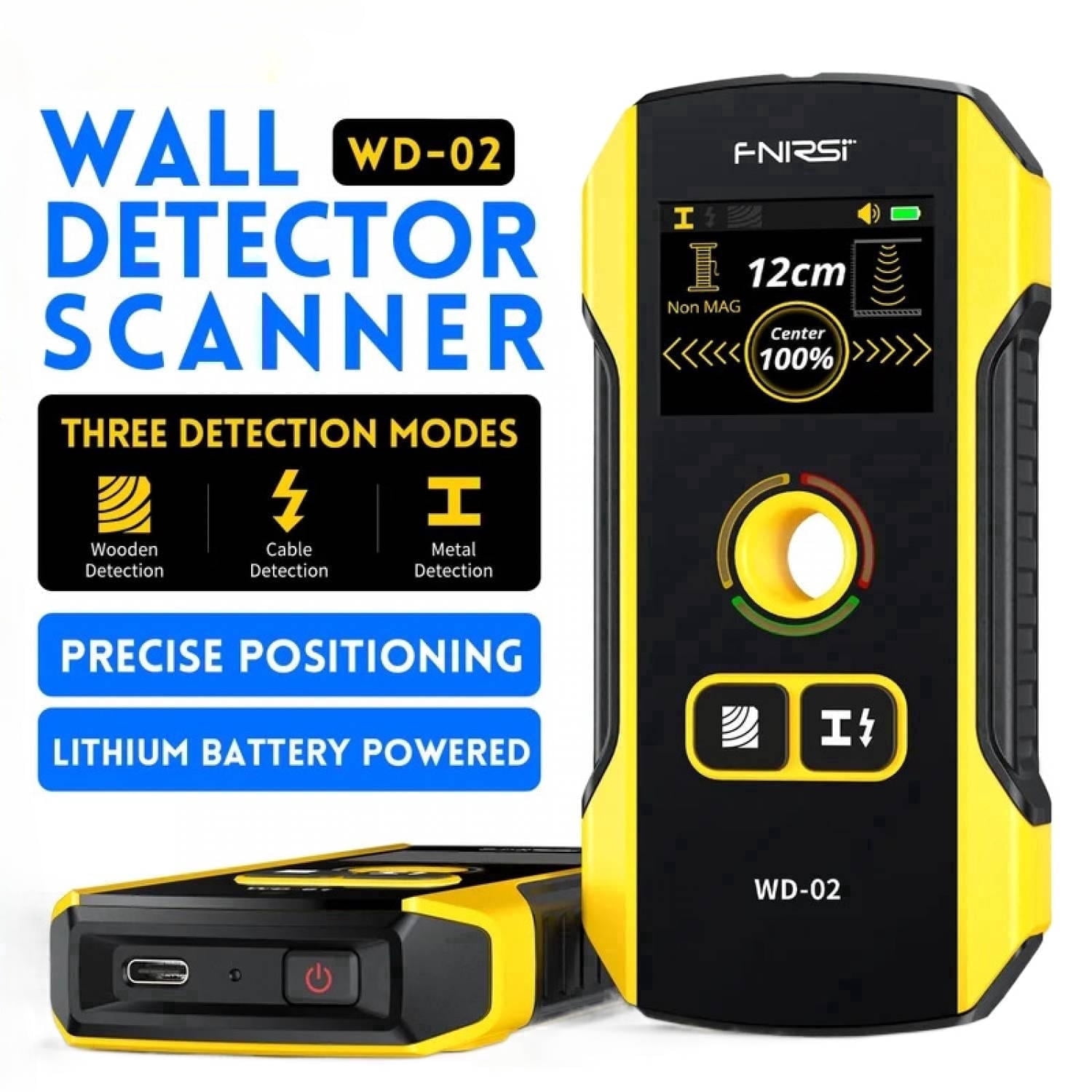 FNIRSI WD-02 LCD 3 Modes Wall Detector Scanner, Center Positioning Hole Electronic Stud Finder