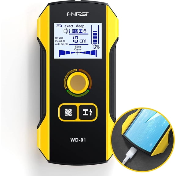 FNIRSI Stud Finder LCD Display Rechargeable 6-in-1 Multi-Mode Scanning Wall Detector with Updated Positioning Hole for Center and Edge of Wood AC Wire Metal Studs Joist Pipe