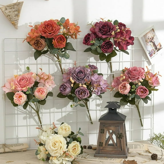 FNNMNNR 1Pc Artificial Peony Hydrangea Fake Flower Wedding Bouquet Home Office Decor