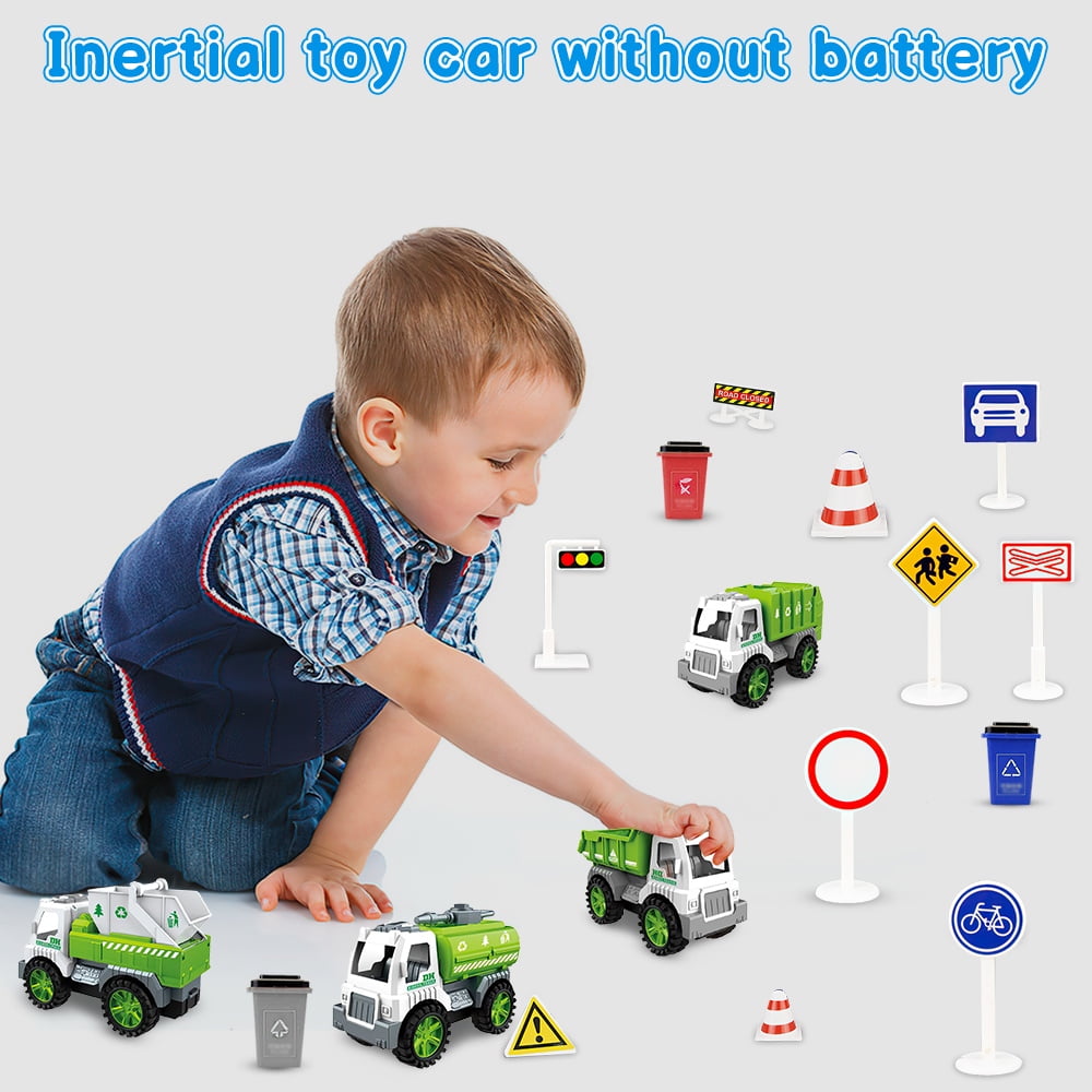 FNNMNNR 27Pcs Toy Garbage Truck, Trash Truck Toys Set with Play Mat