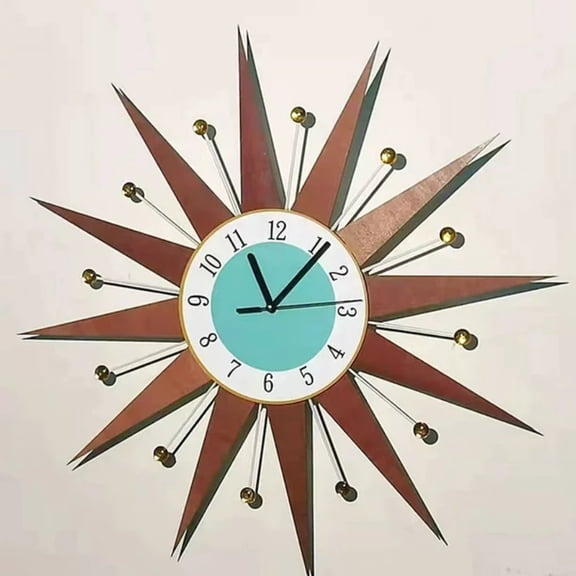 FNNMNNR 2PC Modern Wall Clock Starburst Ball Clock MidCentury Home Kitchen Decor - Minimalist, Silent Sweep Hands, Quiet Quartz Movement