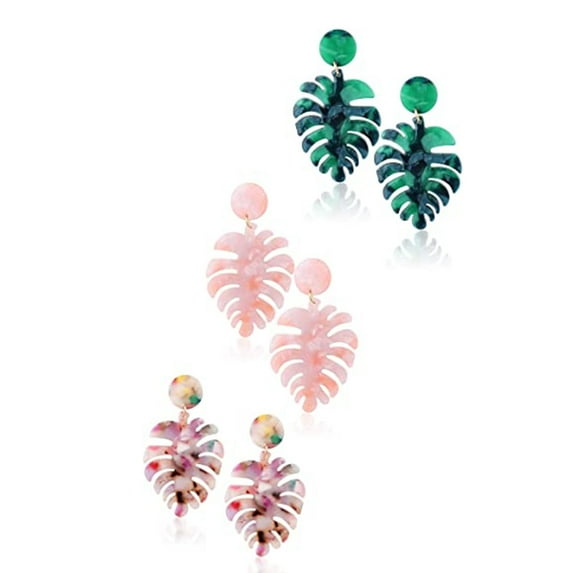FNNMNNR 3 Pairs Bohemian Palm Leaf Acrylic Earrings for Women Drop Dangle Statement Earrings Bohemian Resin Jewelry