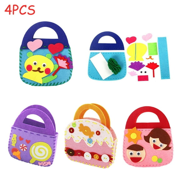 FNNMNNR 4 Pack Kids Sewing Kits for Beginners(Handbag)- Fun DIY Kids Craft and Sew Kits for Girls and Boys Set,Preschool Educational Toys- DIY Art Craft Hand Stitch Play Set