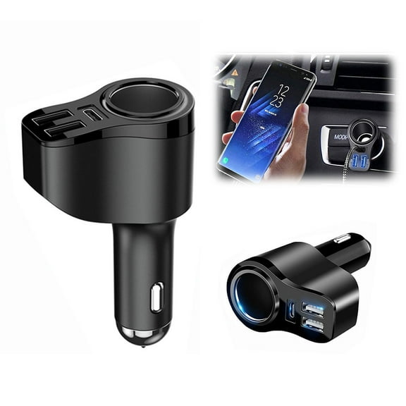 FNNMNNR 4-in-1 Car Charger PD 3.0 C Igarette Lighter Dual USB Splitter 12V 36W Car Charger Quick Charge Mini USB Adapter Socket, Suitable for IPhone 13/12/11/XS/8, Samsung, LG, GPS