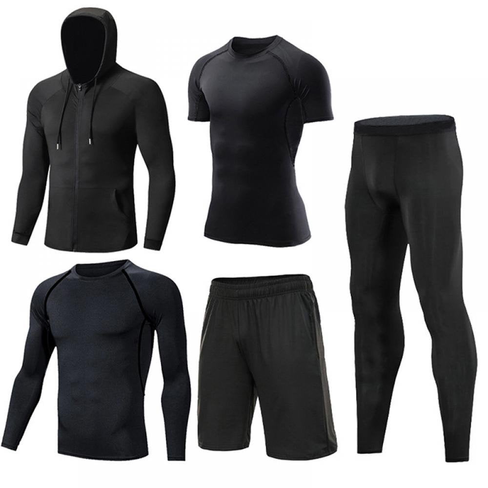FNNMNNR 5Pcs Men‘s Compression Pants Shirt Top Long Sleeve Jacket