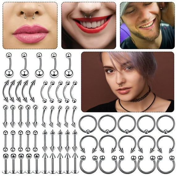 FNNMNNR 84PCS Piercing Jewelry Kit Pro Piercing Kit 316L Stainless Steel Body Septum Piercing Kit 16G Belly Ring Tongue Tragus Nipple Nose Eyebrow Piercing Tools