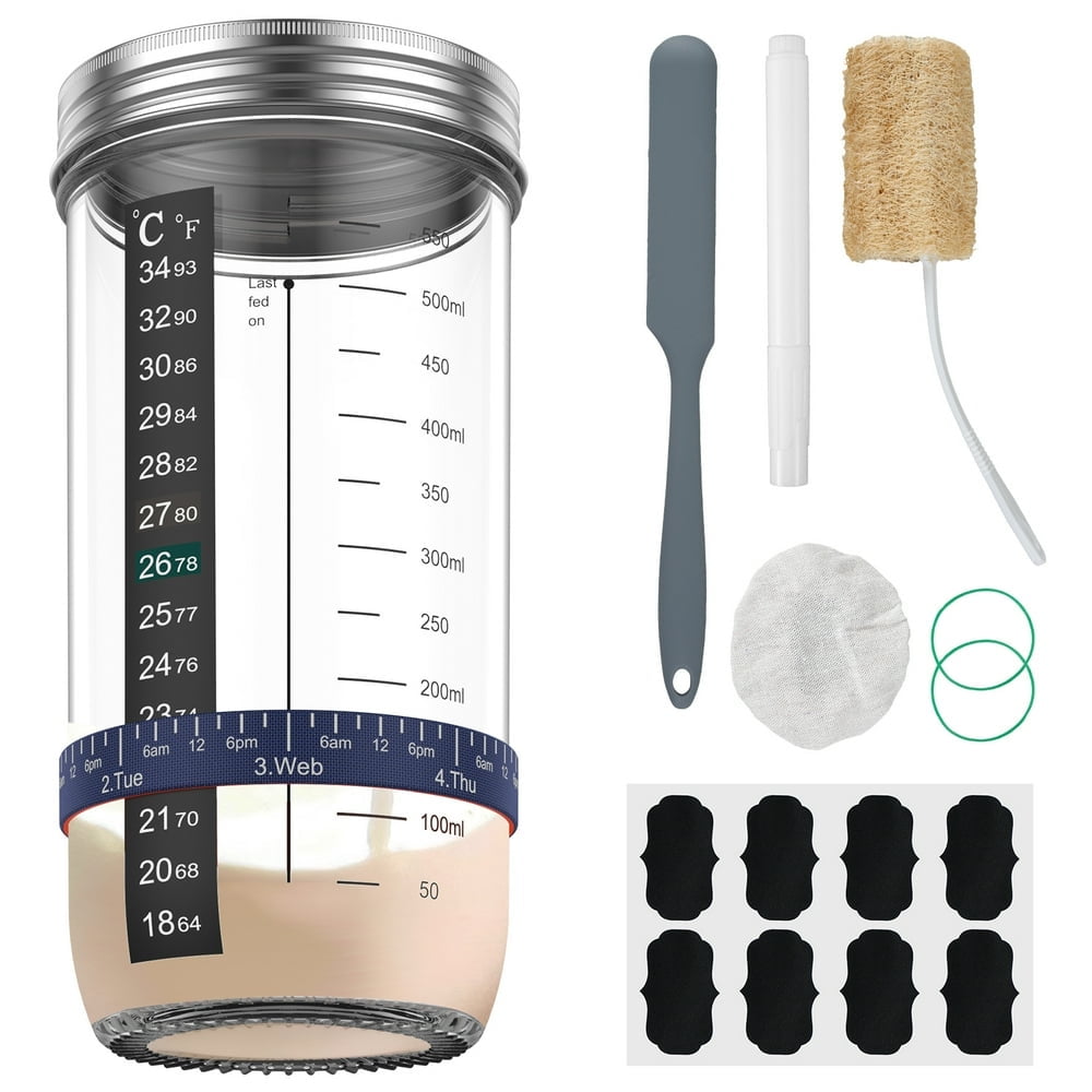 FNNMNNR 9Pcs Sourdough Starter Jar Kit with Scale Thermometer Sourdough