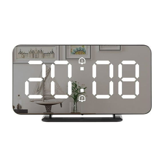 FNNMNNR Alarm Clock LED Digital Clock Multifunctional Mirror Snooze Display Time Night LCD Table Light Office USB Cable Digital Clock