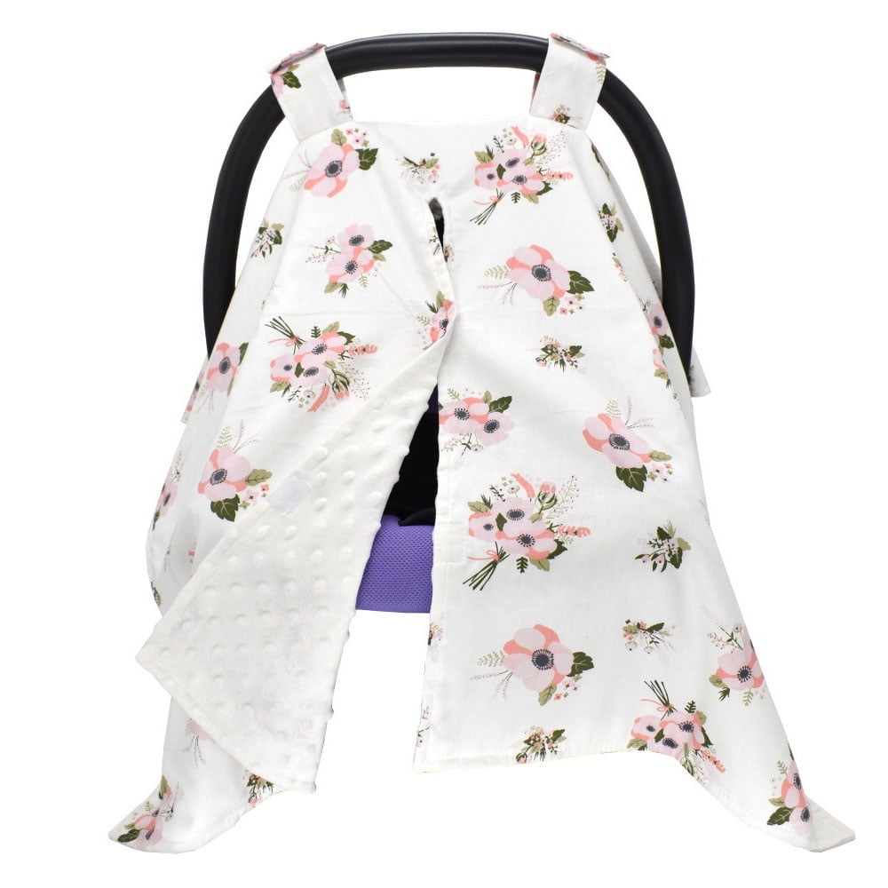 FNNMNNR Baby Car Seat Canopy for Girl Boy, Warm Baby Carrier Cover, Multiuse for Infant Carseat/Stroller/Nursing Cover, Minky Blanket Newborn Shower Gift, Widened Size with Peekaboo Opening