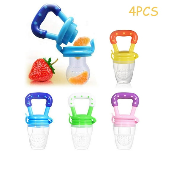 FNNMNNR Baby Fruit Feeder Pacifier 4Pcs -Fresh Food Feeder-Silicone Nipple Teething Toy-Silicone Pouches for Toddlers & Kids