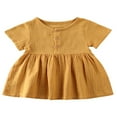 thumbnail image 1 of FNNMNNR Baby Girl Cotton Linen Solid Color  Neck Button Casual Summer Dress, 1 of 5