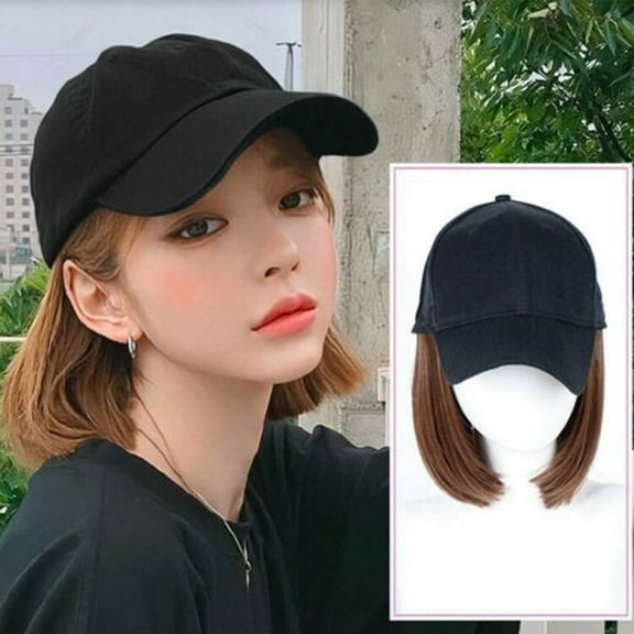 FNNMNNR Baseball Cap with Wigs Pixie Cut Bob Hair Synthetic Short Hair Hat for Women New