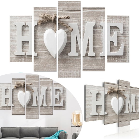 FNNMNNR Canvas Wall Art Print - 5Pcs Concise Wall Paintings Fashion Art Without Frame - Love Sanctuary Art White Home Sweet Heart/Flower Modern Canvas Pictures Photo Wall Decor Home Decorative