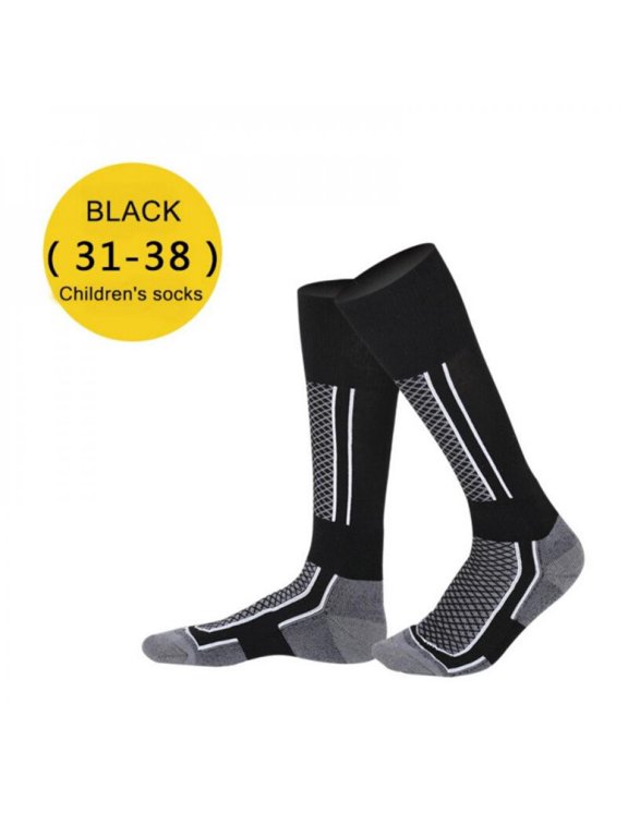 Children Kids Winter Thermal Ski Socks Thicken Cotton Warm Socks Snowboarding Cycling Skiing Hiking Stocking Socks Leg Warmer Black