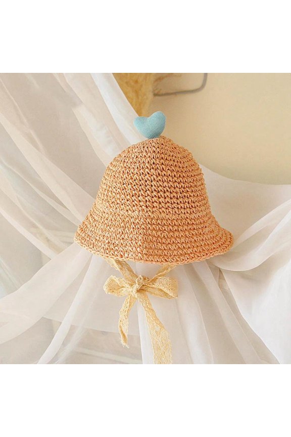 Clearance Sale! Baby Girl Straw Hat Outdoor Baby Sun Protection Hats with Top Heart Summer Beach Cap for Infant Toddler Girls