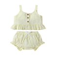 thumbnail image 1 of FNNMNNR Cute Toddler Baby Girls Summer Clothes Daisy Sleeveless Top+Ruffle Shorts 2Pcs Casual Outfits Beige 6-12 Months, 1 of 7