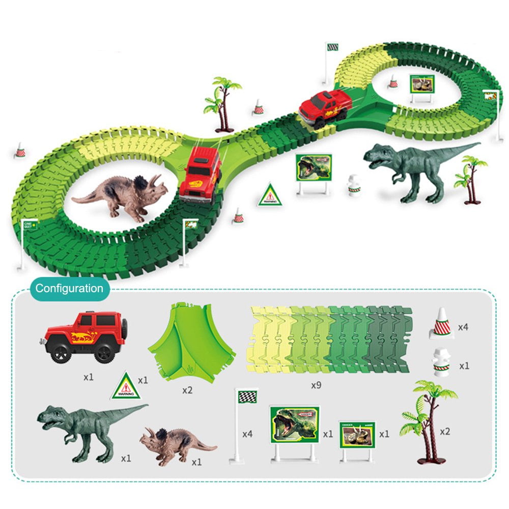 FNNMNNR Dinosaur toys flexible train tracks create roads bridges and ...