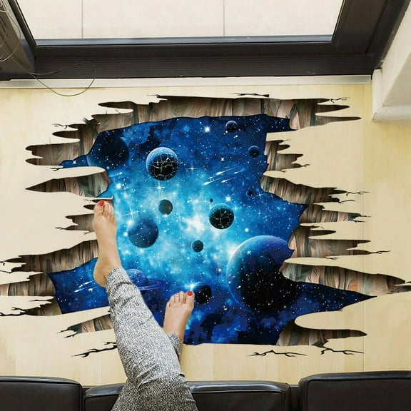 FNNMNNR Galaxy Planet Space Murals Wall Decal Creative 3D Cosmic Milky Way Floor/ Ceiling / Window Removable Wall Stickers Self-adhesive Wallpaper Decor for Home