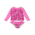 thumbnail image 1 of FNNMNNR Girl Bikini Set Mermaid Long Sleeve Tops Ruffles Shorts Swimsuit, 1 of 6