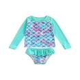thumbnail image 1 of FNNMNNR Girl Bikini Set Mermaid Long Sleeve Tops Ruffles Shorts Swimsuit, 1 of 6