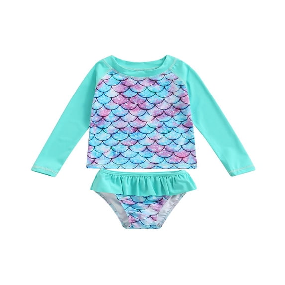 FNNMNNR Girl Bikini Set Mermaid Long Sleeve Tops Ruffles Shorts Swimsuit