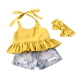 thumbnail image 1 of FNNMNNR Girl Short Sleeve Tops Denim Shorts Floral Lace Up Ruffle Shirt, 1 of 6
