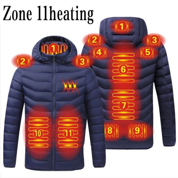 FNNMNNR Heated Jacket for Men Smart Electric Rechargeable Hooded Heating Coat Clothing with 3 Heating Levels 11 Heating Zones