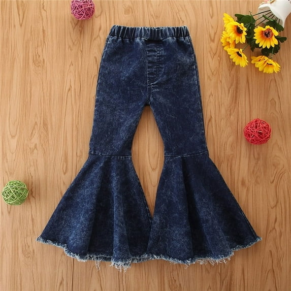 FNNMNNR Kids Baby Girls Bell Bottom Pants Ruffle Flare Denim Jeans Leggings Trousers Fall Winter Clothes