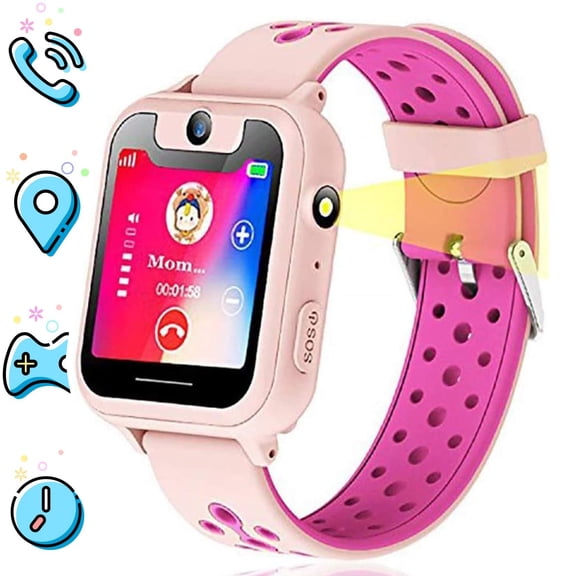 FNNMNNR Kids Smartwatch, Kids GPS Tracker Watch Smart Watch Phone for Kids SOS Camera Game Compatible with 2G T-Mobile (Pink)