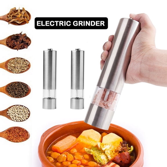 FNNMNNR Kitchen Electric Pepper/Salt Grinder - Battery Powered Stainless Steel Salt or Pepper Mill - Tall Power Shaker - Automatic Grinder with light - Adjustable Ceramic Coarseness