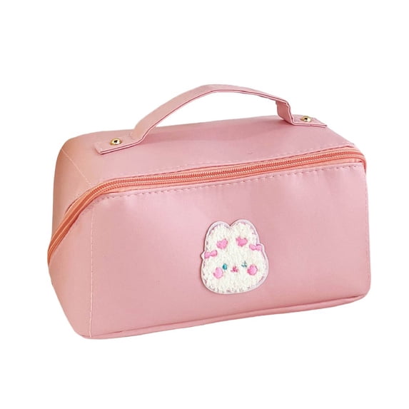 FNNMNNR Makeup Bag with Handle Waterproof Large Capacity Zipper Closure Dustproof Store Cosmetics Oblong Shape Cute Bear Decor Organizer Bag