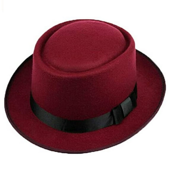FNNMNNR Men Women Hard Felt Pork Pie Cap Fedora Bowler Hat Derby Homburg Hats Band Hats Gentleman Fedora Cap