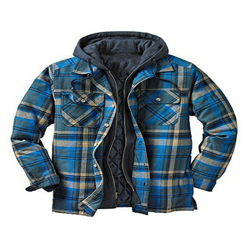 FNNMNNR Men‘s Hooded Quilted Lined Flannel Shirt Jacket Long Sleeve ...