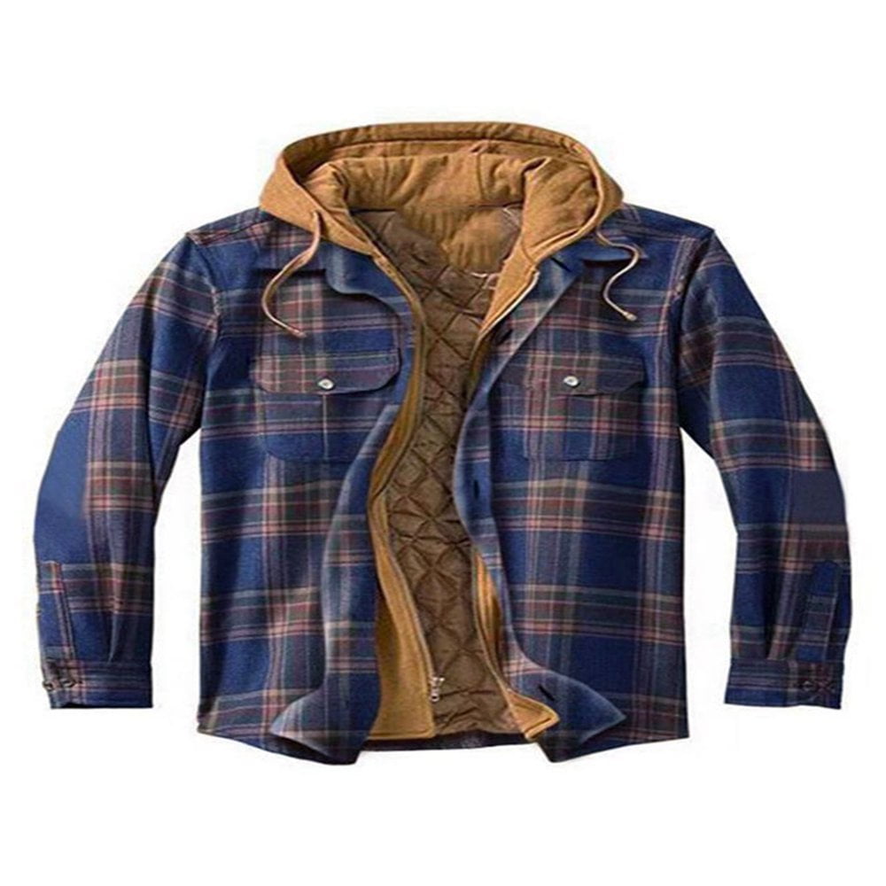 FNNMNNR Men‘s Hooded Quilted Lined Flannel Shirt Jacket Long Sleeve ...