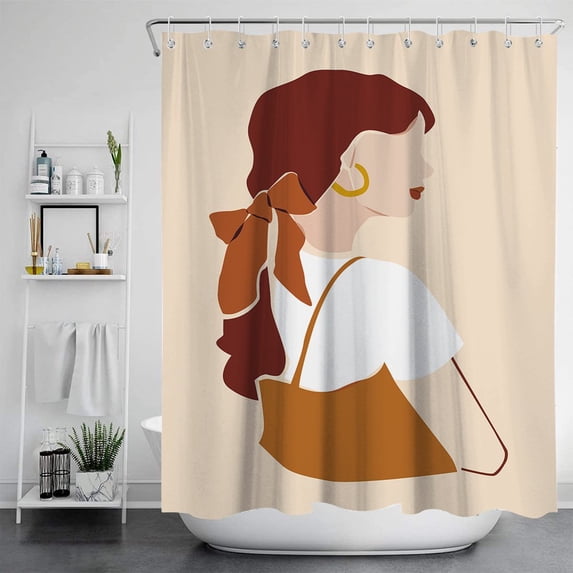 FNNMNNR Modern Abstract Stall Fabric Shower Curtain 60-Inch Aesthetic Cute Bathroom Shower Curtains Set Contemporary Art Minimalist Line Shapes Decorative Small Bath Curtain