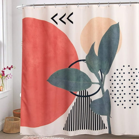 FNNMNNR Modern Abstract Stall Fabric Shower Curtain 60-Inch Aesthetic Cute Bathroom Shower Curtains Set Contemporary Art Minimalist Line Shapes Decorative Small Bath Curtain
