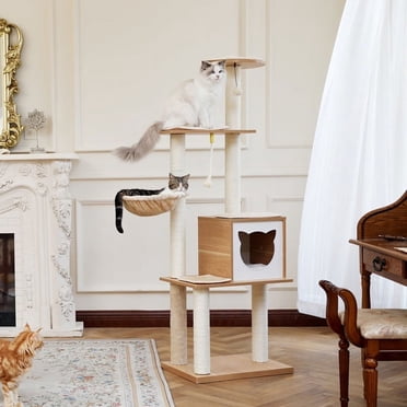 55-Inch Modern Wooden Cat Tree With Condos & Scratching Posts - Multi-Level Tower