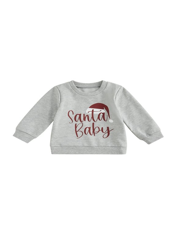 Newborn Infant Baby Boys Girls Christmas Sweatshirt T Shirt Long Sleeve Santa Letter Print Pullover Tops Light Grey 2-3 Years