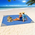thumbnail image 1 of FNNMNNR Portable Sand Free Beach Blanket, Waterproof Large Sand Proof Beach Blanket Mat 79"x 55" with 4 Stakes& 1 Carabiner, Suit for Camping, Travel, Festivals(Blue-Gray), 1 of 7