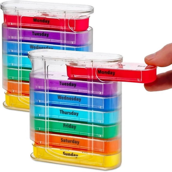 FNNMNNR Portable Weekly 7 Days Pill Box Colorful Design Stackable 4 Times a Day Medicine Storage Dispenser/Pill Organizer Boxs