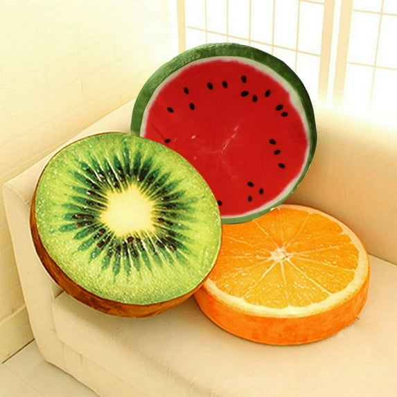 FNNMNNR Soft Round Pillow Plush Cushion Orange Kiwi Watermelon Fruit Toys Seat Pad 12.99in * 1.57in