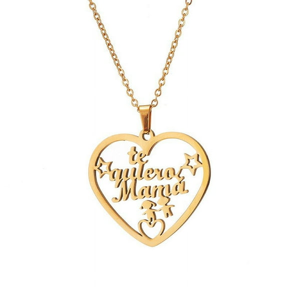 FNNMNNR Stainless Steel Statements Necklace for Mum Dad Family Golden Pendant Necklaces Jewelry Mujer Mother‘s Day Gift(Gold Circle2)