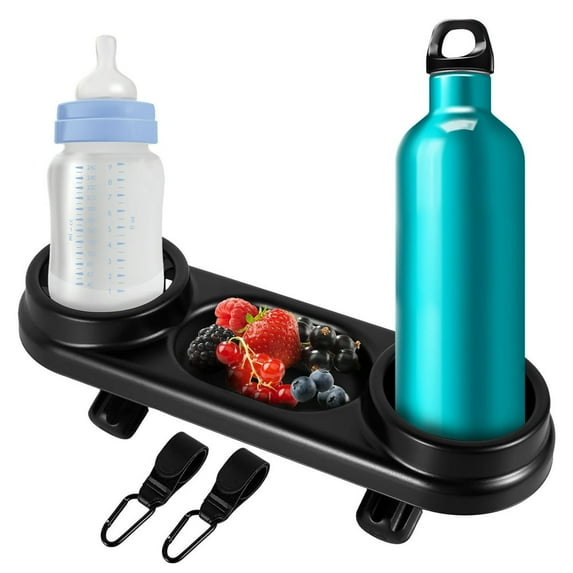 FNNMNNR Stroller Snack Tray with Cup Holder Multifunctional Stroller Food Tray Non-Slip Grip Clip Universal Stroller Tray Attachment Detachable Stroller Snacks Holder with 2 Hooks for Str